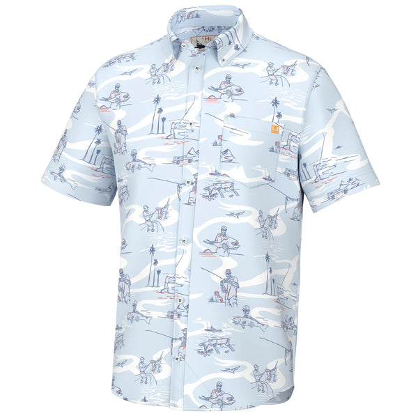 Huk Fish Bones Kona Button Down Short Sleeve Shirt - Men's