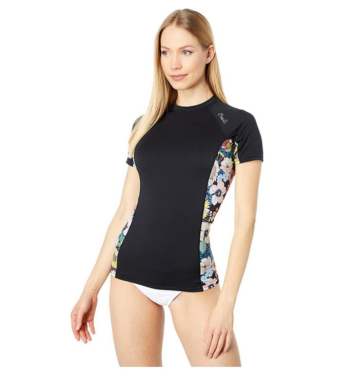 Women Side Printed Short Sleeve UPF 50+ Rashguard Swim Shirt