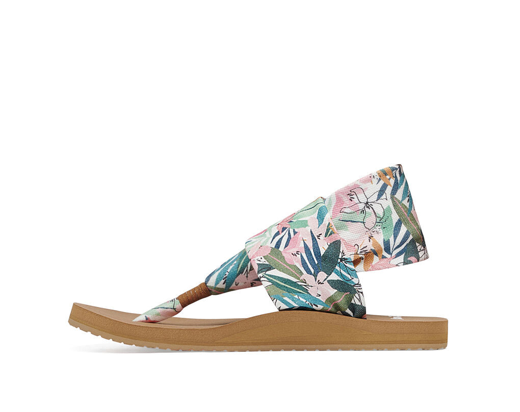 Sanuk Yoga Sling Sandal; flip-flops; beige/white stripe; womens size 8